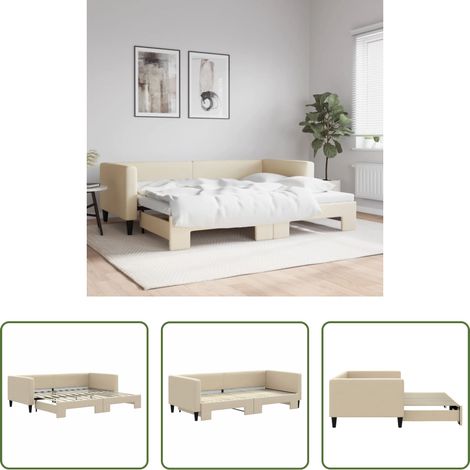 vidaXL Sofa-Bett - Tagesbett Ausziehbar Creme 90x200 cm Stoff (1/5)