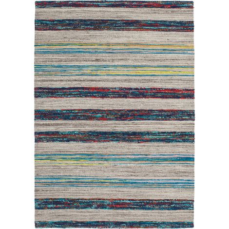 Tappeto Kilim Evita 200 Naturale e Blu in Lana e Seta (1/4)