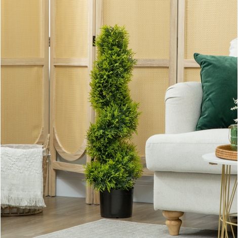 Planta artificial de ciprés en espiral 90 cm, con maceta, 693 hojas PE, verde OKMYHOME (1/5)