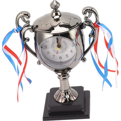 Réveil de bureau décoratif, petit modèle de trophée rétro, style rétro, couleur or foncé, idéal pour une chambre d'étudiant ou un salon. (1/5)