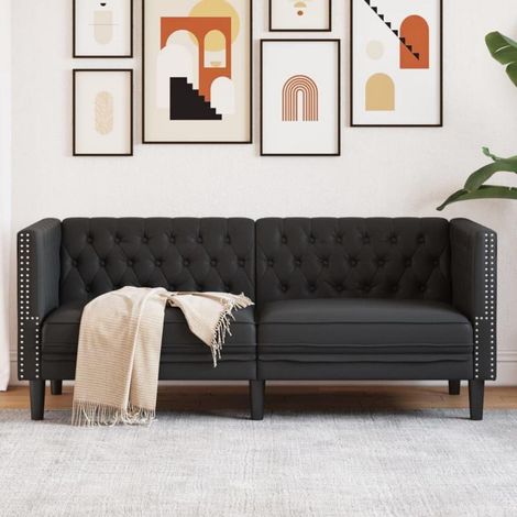 Chesterfield Sofa 2-Sitzer Kunstleder Schwarz mit Knopfheftung (1/5)