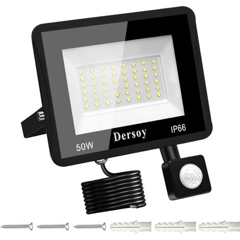 Projecteur LED - Capteur de Mouvement - 50 W - 3600 lm - IP66 - 6500 K - Extérieur Jardin Couloir Patio - 1 Pièce