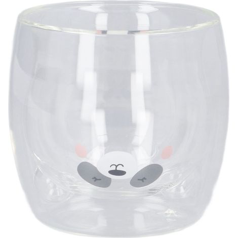 Tasse en verre double paroi 250ML ours mignon résistant à la chaleur, tasse à café en verre pour maison bureau bibliothèque cadeau ours souriant (1/5)