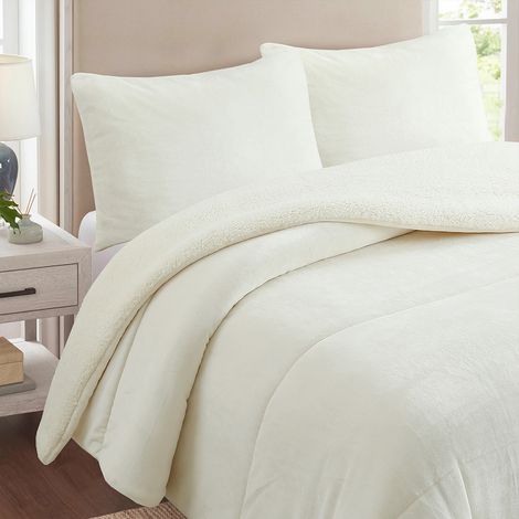 Couette polaire microfibre doublé sherpa 180x260 cm BICOLORE beige, par Soleil d'ocre