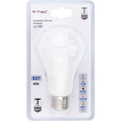 V-TAC LED-Glühbirne E27 11 W A60 Kaltweiß (Blisterpackung mit 1 Stück)