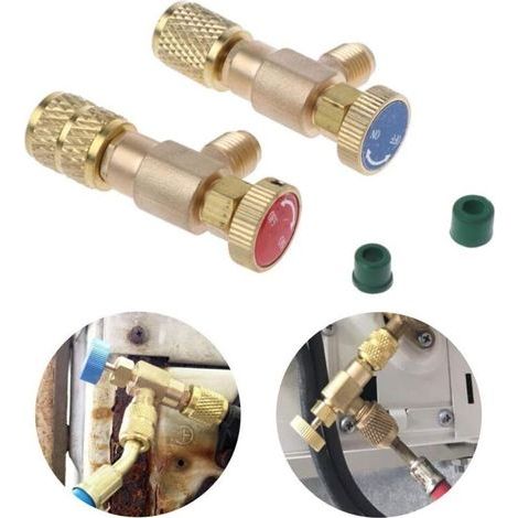 Lot de 2 adaptateurs de remplissage réfrigérant Valve de sécurité Coupleur rapide Climatiseur R410 R22 (1/4)