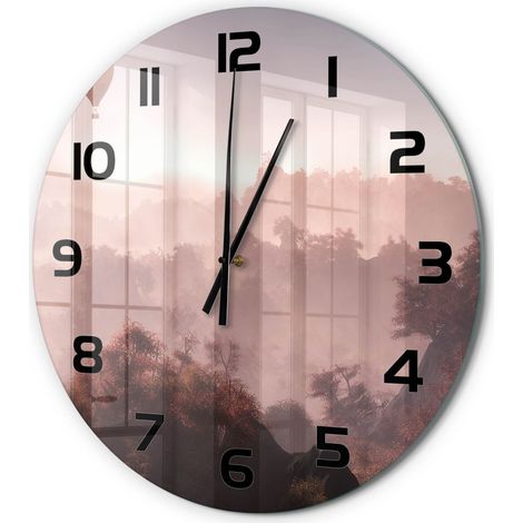 Horloge Murale Ronde Originale en Verre Silencieuse Design Moderne Salon Ballon au-dessus de la forêt fi 60 cm (1/5)