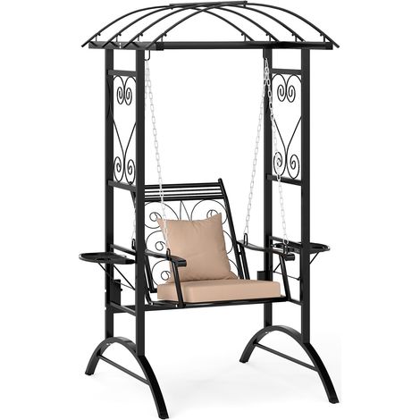 COSTWAY Sedia Sospesa da Esterno, Sedia a Dondolo Singola con Cuscini Removibili e Tavolini Laterali, Portata 160 kg, Altalena con Supporto e 2 Grigliati per Adulti per Giardino, Balcone e Cortile (1/5)