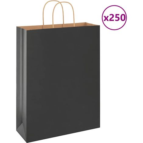 vidaXL Sacs en papier 250 pcs avec poignées noir 32x12x42 cm