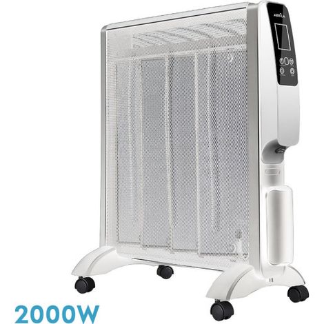 Termoarredo a Cappotto Mica 2000w 4elem Bianco/argento Telecomando 2 potenze Antiribaltamento Display timer 61,5x56x26,5 Cm
