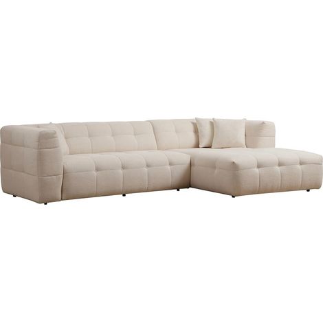 Sofa Ecke 4-Sitzer mit Bouclé-Chaise Longue Cady Right - Wollweiß