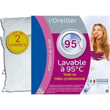 Oreiller - Hygiafil - Lot de 2 - 60 x 60 cm - Synthétique - Lavable (1/4)