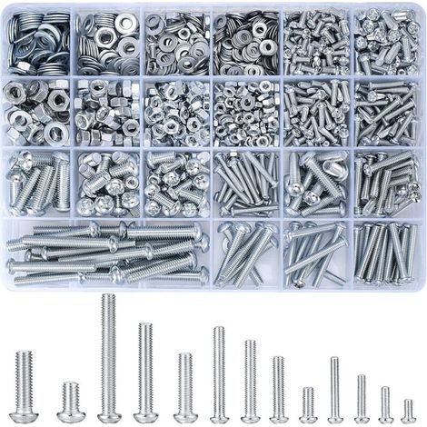 Kit de classification de vis, boulons et écrous, argent, 1080 pièces, ensemble de vis à tête ronde fendue Phillips M3/M4/M5/M6 (1/5)