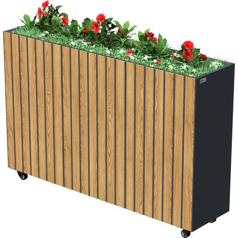 Zelsius Hochbeet verzinkter Stahl mit Rollen 120 x 30 x 80 cm, Anthrazit RAL 7016 Eiche Holzoptik, Pflanzkübel (1/5)