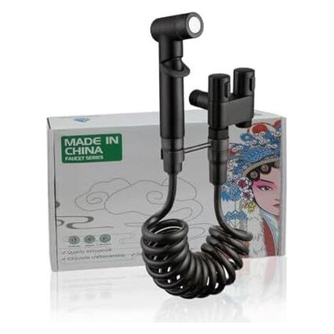 Douchette de Toilette pour Bidet, WC avec Kit Qualité Pulvérisateur Bidet à Main Tuyau Télescopique 2m et Double Vanne Contrôle Noir-t - (1/5)