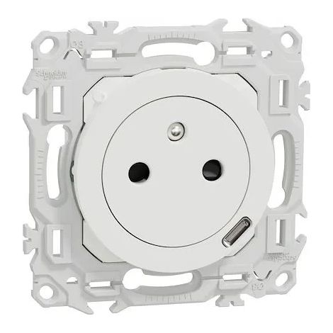 Aufputz-Steckdose Odace 2P+T mit USB-C-Ladegerät 18W Power Delivery Weiß Kreide - SCHNEIDER - S920042 (1/2)