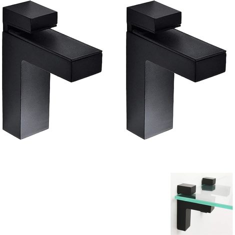 Support D'étagère en Verre Réglable, 2 Pièces Support Etagere Verre, Pince Verre Réglables en Alliage de Zinc pour Étagère en Bois/Verre de 3 à 28 mm Épaisseur (Noir F) (1/5)