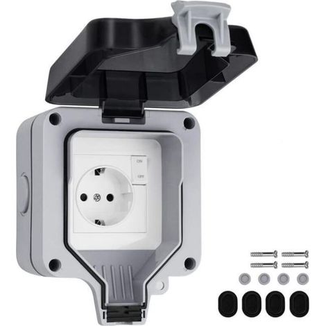 Presa impermeabile IP66 con interruttore e scatola di derivazione impermeabile, presa elettrica da esterno antipolvere per montaggio a parete (1/4)