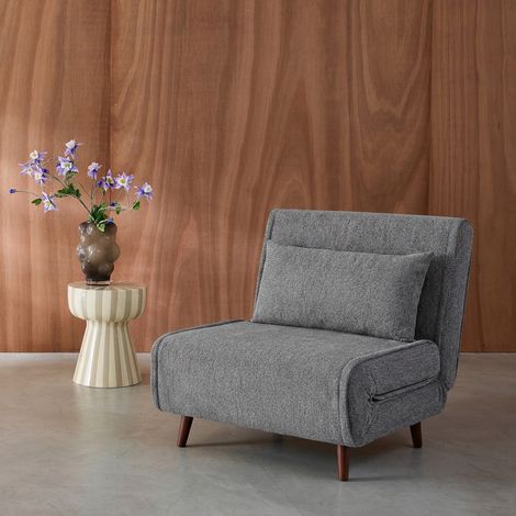 Chauffeuse convertible tissu chenille piètement bois 1 place gris - Guest (1/4)