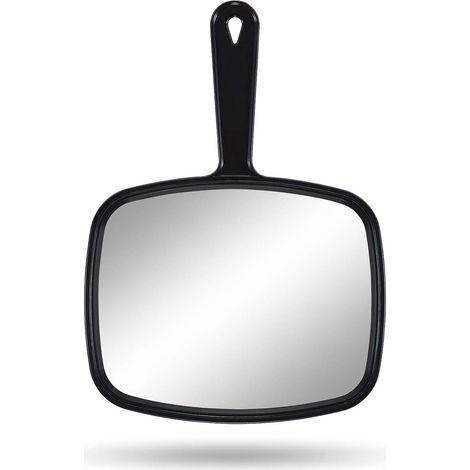 1 Miroir, poignée ergonomique, surface réfléchissante sans distorsion, design noir carré, pour salon de coiffure et barbier (1/5)