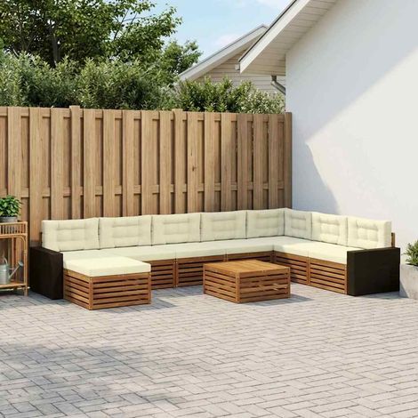 vidaXL Outdoor-Sofagarnitur 9 pcs Natur und Creme Massivholz Akazie (1/5)