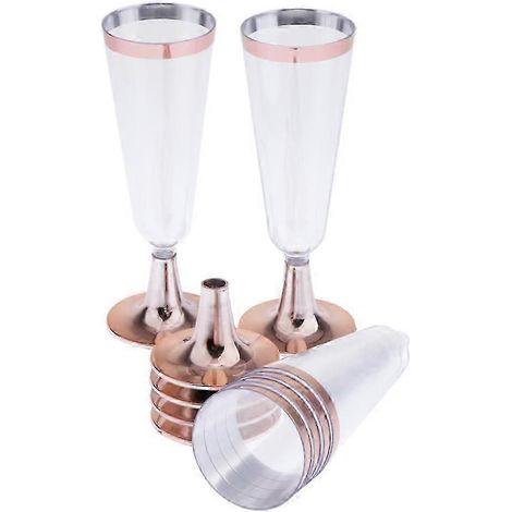 flûtes à champagne et 0,5 gobelets jetables en plastique rigide pour mimosas, vins, sodas, cocktails, parfaits, coupes glacées et desserts.-Rose Gold Trim