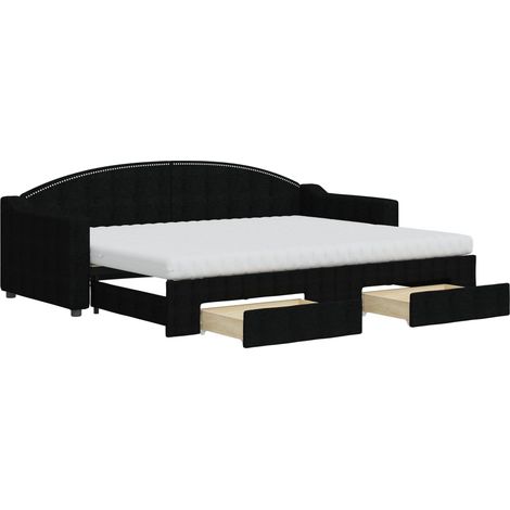 Maison Exclusive - Lit de jour avec gigogne et tiroirs noir 80x200 cm tissu