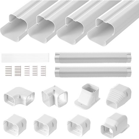 VEVOR Cubierta de Línea Dividida Ancho de 75 mm Largo de 5350 mm Cubierta Decorativa de PVC para Conductos de Aire Acondicionado con 4 Conductos Rectos Pintable para Bombas de Calor, Color de Blanco
