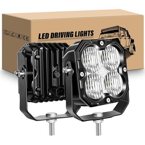 2 Pcs Phare de travail led, 10.9 cm 4.3 pouces 30W 2500LM floodlights feux de travail pour offroad Véhicules Voiture camions ATV UTE 4x4 tracteur Bateau, 6000K Blanc feu antibrouillard (1/5)