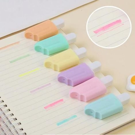 Surligneur - Forme De Glace - Pointe Fine 1 mm - Pour Prise De Notes Et Étude - Lot De 6 (1/4)