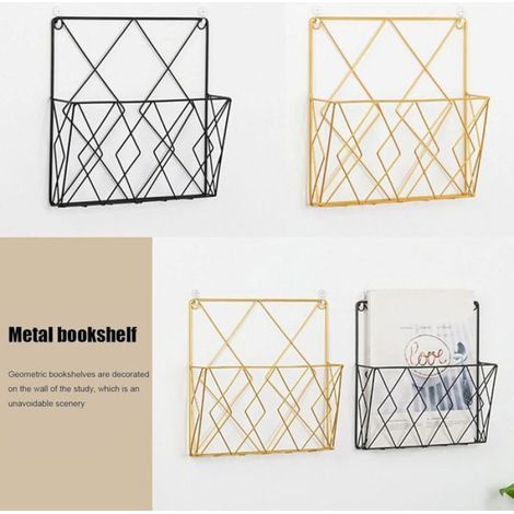 Porte-revues suspendu en fil d'acier – Résistant à la rouille – Design épuré pour rangement magazines et documents – 2 crochets (1/5)