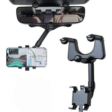 Supporto per telefono da auto girevole a 360°, compatibile con tutti gli smartphone – Supporto per specchietto retrovisore, regolabile e retrattile (1/5)