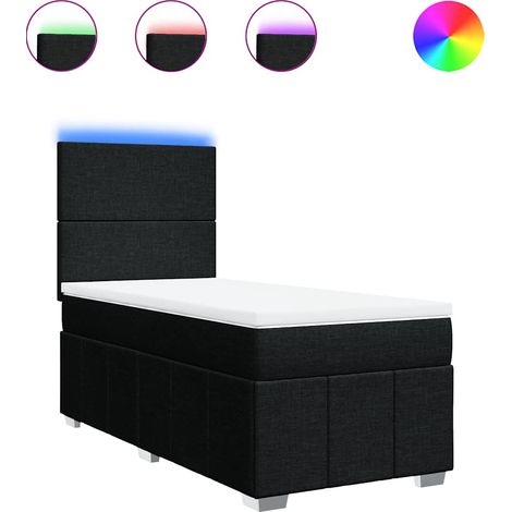 Lit simple Lit adulte Sommier à lattes de lit avec matelas Noir 90x190 cm Tissu (1/5)