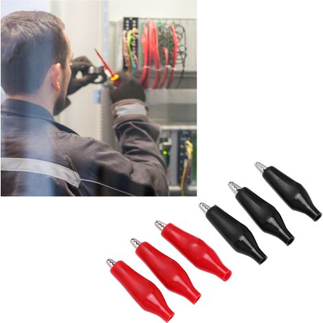 Pince crocodile à poignée unique, rouge et noire, 25.010, pince de test gainée de plastique et revêtue de métal, pince pour accessoire de charge électrique. (1/5)