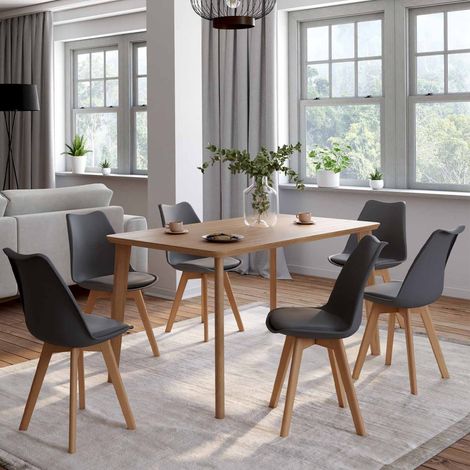 Lote de 6 sillas de comedor escandinavas SARA gris oscuro (1/5)