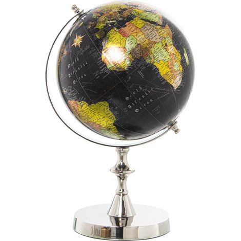 Globe Aluminium Finition Nickel, Globe Ø20 Cm, Noir 21X20X35 Cm, ​​Base:°14,5 Cm (1/4)