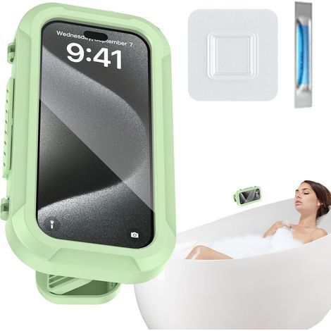 Shower phone holder, waterproof, shower phone holder, water-resistant phone holder, adhesive, 360° adjustable, non-slip, anti-fog, for bathroom, home (1/5)