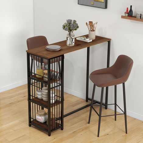 Bartisch Stehtisch Küchentresen, Industriedesign, 3 Regale, 120 x 40 x 105 cm Schwarz + Braun