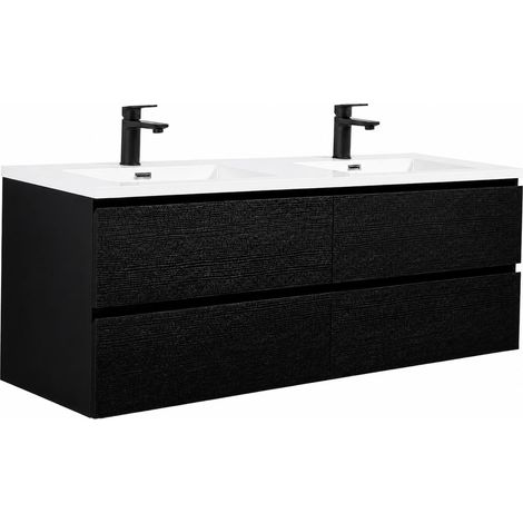 Badplaats Set Mobili Bagno Angela 140 cm - Nero Effetto Legno - Mobile con Lavabo