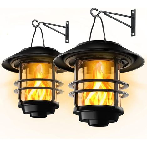 Lampe Murale Solaire Extérieure, Solaire Lanternes, Lampe Solaire à Flamme Clignotante Extérieure, Lampe Murale Solaire Suspendue Pour le Porche Avant, Le Patio et la Cour, 2 Ensembles (1/5)