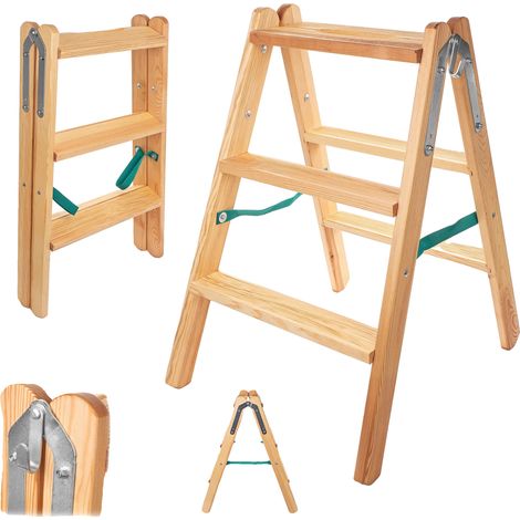 Escalera plegable de madera, configuración 2x3, peldaños anchos, capacidad de carga máxima: [Insertar capacidad relevante], construcción duradera. (1/5)