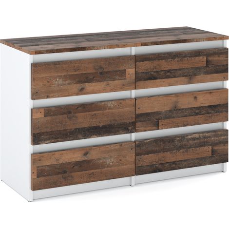 Commode enfant 100 cm – 6 tiroirs – Panneau stratifié blanc mat – Design vintage élégant – Glissière à roulement à billes (1/5)