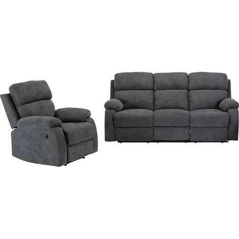 Canapé 3 places et un fauteuil relax en tissu TOLZANO - Anthracite