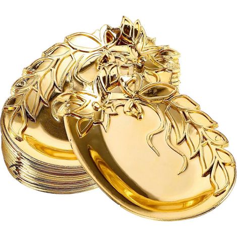 12 assiettes de service à apéritif de style occidental en plastique multi-usages pour bonbons et noix-11.00X7.50X1.10CM-Golden