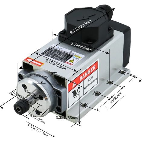 Motore mandrino CNC ad alte prestazioni, robusto alloggiamento in alluminio, 1,5 kW, scatola nera (1/2)