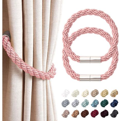 Lot de 2 embrasses magnétiques pour rideaux, style moderne et simple, embrasses décoratives en corde tressée pratiques pour rideaux fins ou épais, pour fenêtres de maison et de bureau(Rose) (1/5)