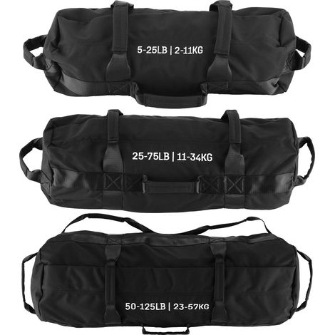 Sac de Sable Réglable 5-125 lb – Poignées Multiples, Toile Robuste – Idéal pour Yoga, entraînement intensif & Home Gym – Noir, Tailles S+M+L (1/5)