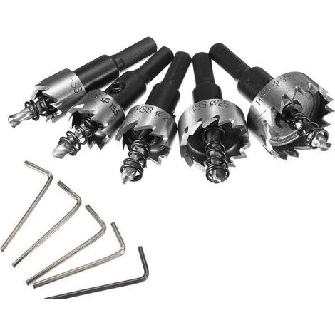 Scies-cloches Drill, 5pcs 12-30 mm HSS Ensemble Mèche Fraise Carbure pour Forage Scie coupe de travail des métaux Ouvreur de trou (1/5)