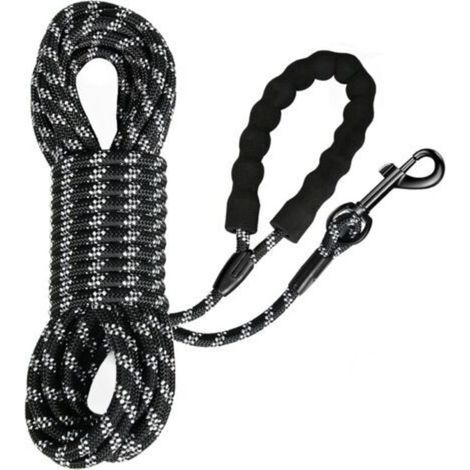 Longe pour Chien, Long Laisse Chien Corde avec Poignée Rembourrée pour Chiens de Petites à Grandes Taille, Noir (5m) (1/5)