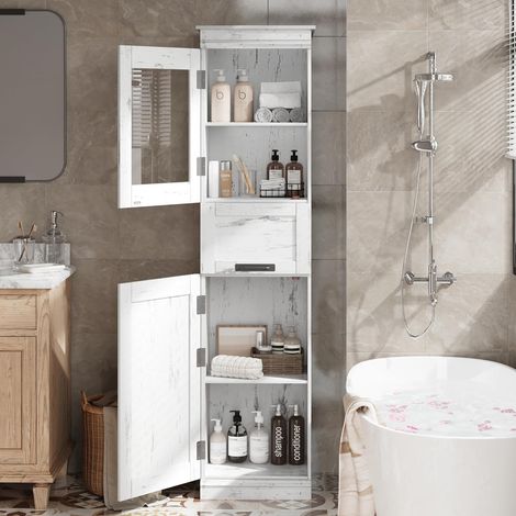 Colonne salle bain 170 cm – étagères réglables vitrées (1/5)
